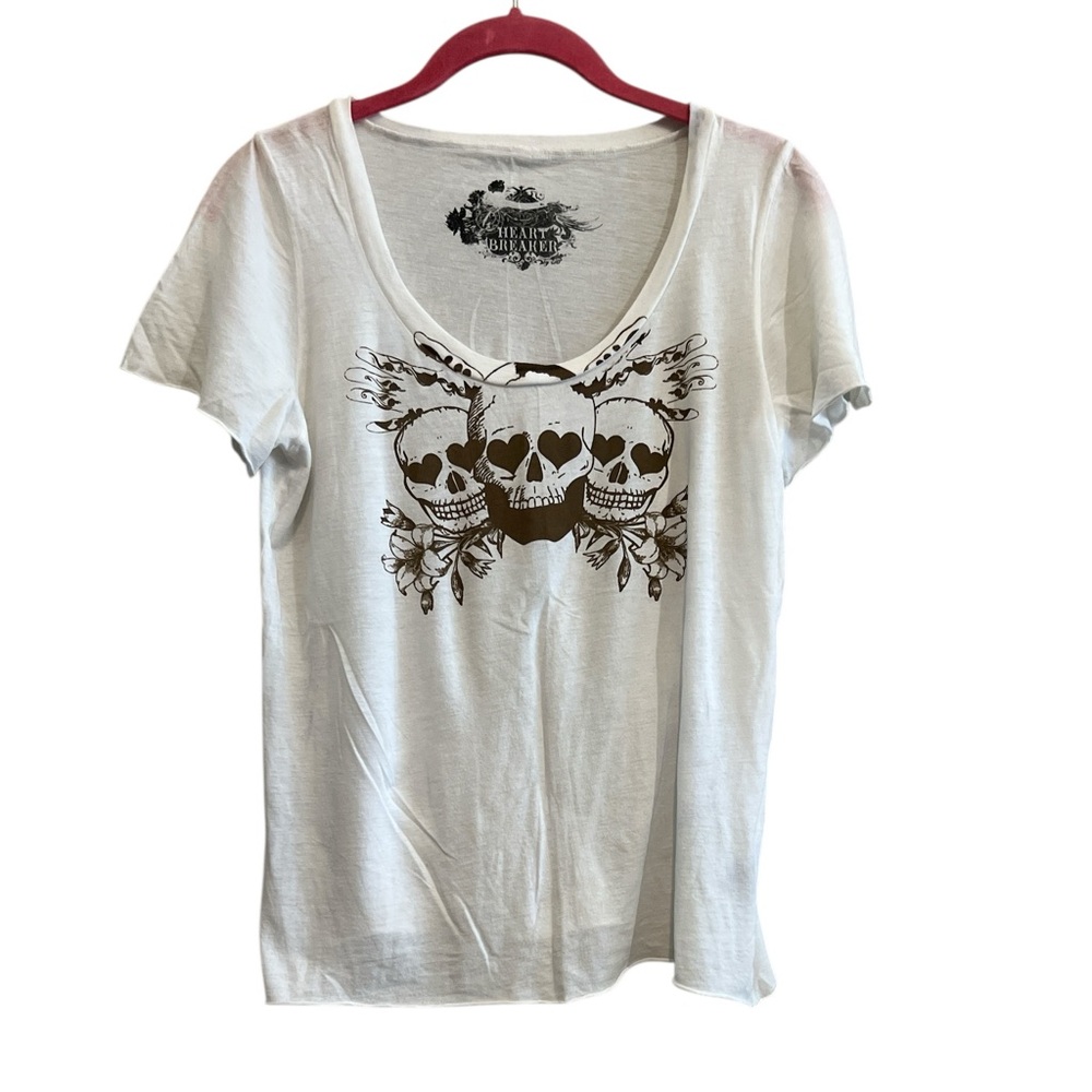 Heart Breaker 100% Cotton White and Brown Skull Graphic Short Sleeve T-Shirt